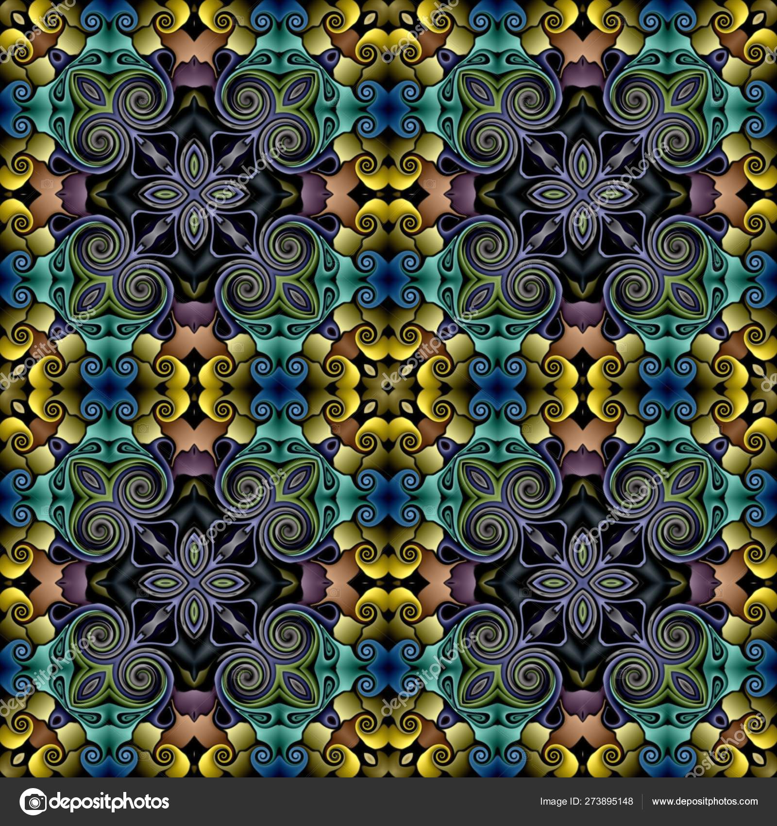 オリエンタル スタイル花サイケデリックなモザイク パターンの壁紙 背景 タペストリー カーペットのための装飾のためのシームレスなラスター パターン ストック写真 C Natalka57