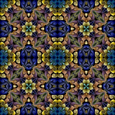 Sorunsuz raster desen oryantal tarzı çiçek psychedelic mozaik desen duvar kağıdı, arka planlar, halılar, halı için dekor için