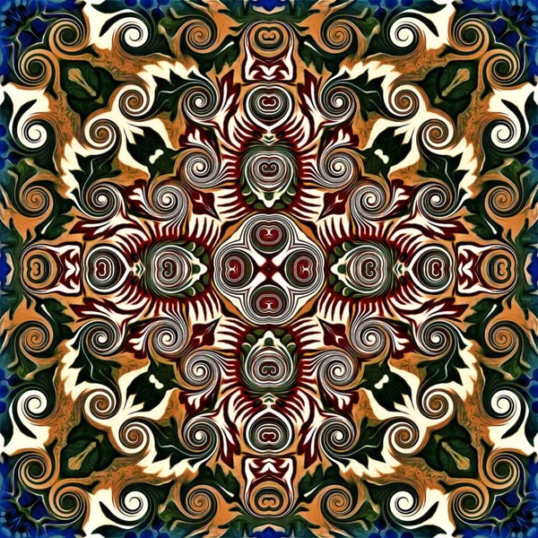 Pola raster mulus dalam gaya oriental Pola mosaik psikedelik Flower untuk kertas dinding, latar belakang, dekorasi untuk permadani, karpet — Stok Foto