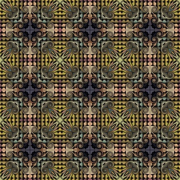 Sömlös raster mönster i orientalisk stil blomma psykedeliska mosaik mönster för tapeter, bakgrunder, inredning för gobelänger, matta — Stockfoto