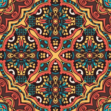 ektor dikişsiz desen, soyut geometrik arka plan illüstrasyon, kumaş tekstil folklor desen ve kabile motifleri. Etnik kiremit baskı.