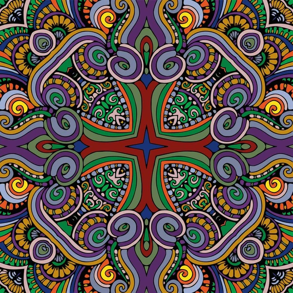 エクターシームレスパターン、抽象的な幾何学的背景イラスト、ファブリック織物の民間伝承パターンと部族のモチーフ。エスニックタイル印刷 — ストックベクタ