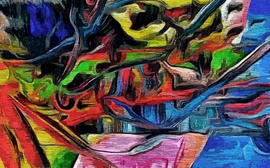 Soyut psychedelic grunge arka plan grafik stilizasyon dokulu tuval üzerine kaotik bulanık konturlar ve boya konturları.