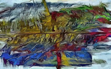 Soyut psychedelic grunge arka plan grafik stilizasyon dokulu tuval üzerine kaotik bulanık konturlar ve boya konturları.