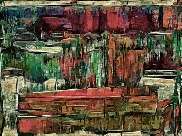 Abstracte psychedelische grunge achtergrond grafisch stilering op een geweven doek van chaotische wazig lijnen en lijnen van verf. — Stockfoto