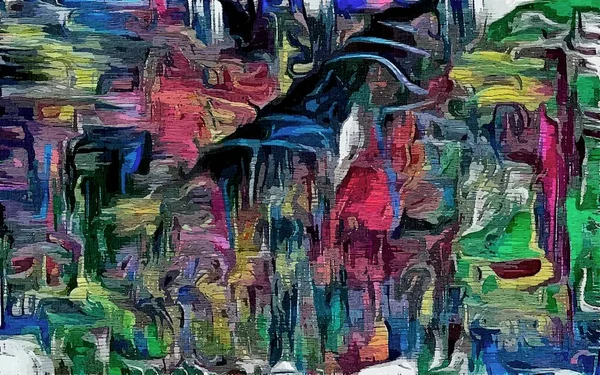 Abstracte psychedelische grunge achtergrond grafisch stilering op een geweven doek van chaotische wazig lijnen en lijnen van verf. — Stockfoto