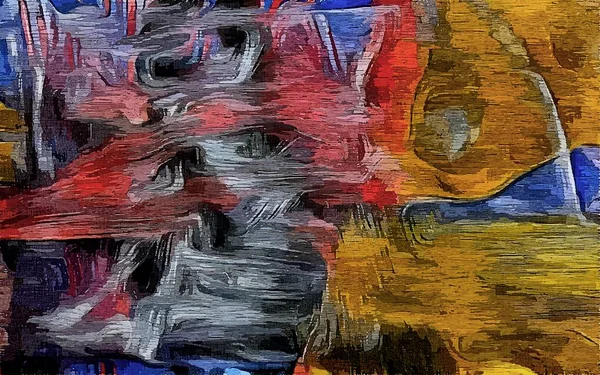 Abstrakte psychedelische Grunge-Hintergrundgrafik auf einer texturierten Leinwand aus chaotischen, verschwommenen Strichen und Farbstrichen. — Stockfoto