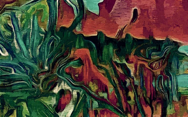 Абстрактная психоделическая гранжевая фоновая графическая стилизация на текстурированном холсте хаотических размытых мазков и мазков краски . — стоковое фото