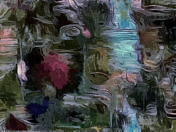 Abstraktní psychedelické grunge pozadí grafická stylizace na plátně s texturou chaotické rozmazaný tahů a tahy štětcem. — Stock fotografie
