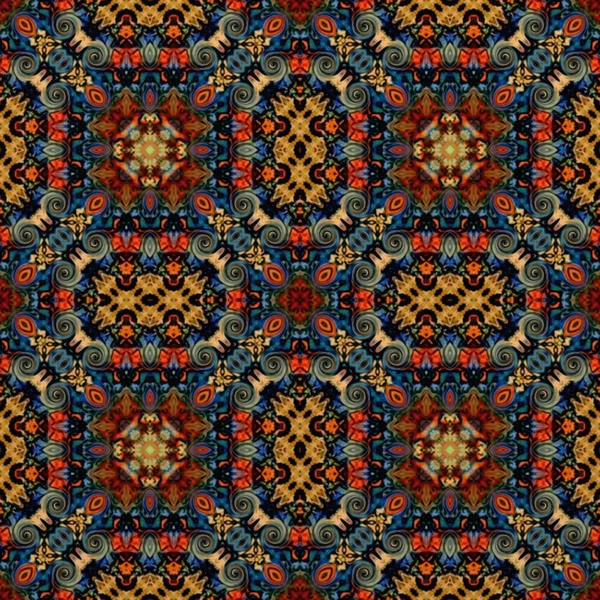 Seamless raster pattern in oriental style Flower psychedelic mosaic Pattern for wallpaper, backgrounds, decor for tapestries, carpet