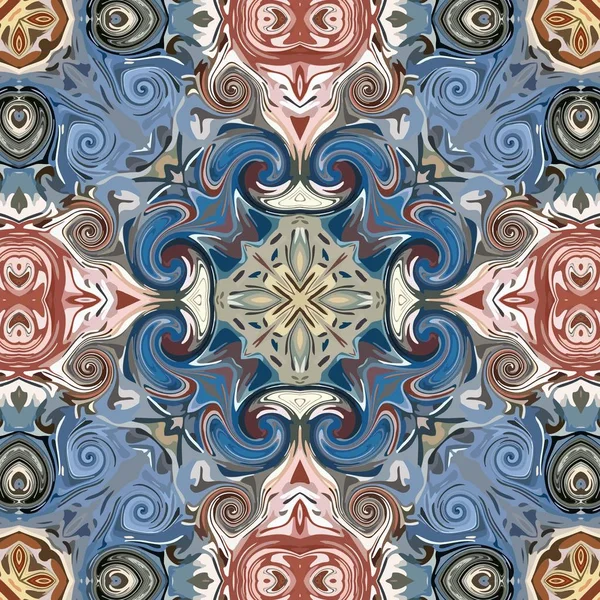 オリエンタル スタイル花サイケデリックなモザイク パターンの壁紙、背景、タペストリー、カーペットのための装飾のためのシームレスなラスター パターン — ストックベクタ