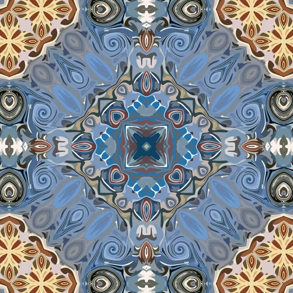 Varrat nélküli raszteres minta keleti stílusú virág pszichedelikus mozaik mintás tapéta, hátterek, a kárpit, szőnyeg dekor — Stock Vector