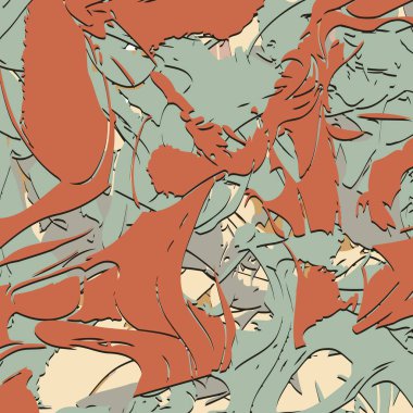 Soyut arkaplan. Psikedelik fraktal, fırça darbelerinin dokusu bulanık çizgilerin renkli boyası ve farklı şekil ve boyutlarda benekler..