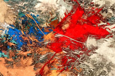 Renkli kaotik fırça darbelerinin farklı boyutlarda ve bulanık boya lekelerinin soyut psikedelik arka plan suluboya stili