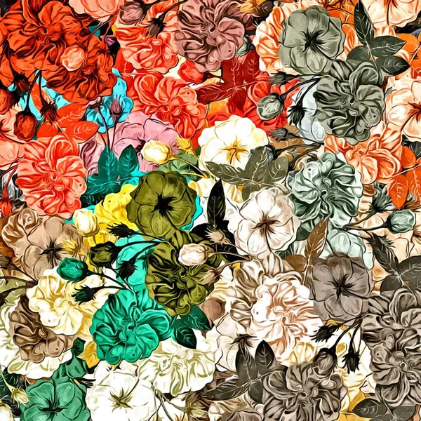 抽象复古花卉背景 帆布挂毯 宽颜色笔划设计 — 图库照片