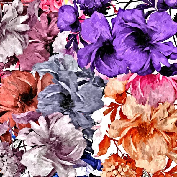 Abstrakcyjny Vintage Tło Kwiatowe Płótna Tkaniny Szerokimi Pociągnięciami Kolorów Projektowania — Zdjęcie stockowe