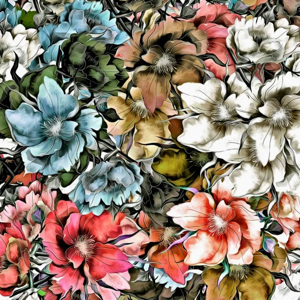 Абстрактный Винтажный Цветочный Фон Холст Гобелен Широкими Цветовыми Штрихами Дизайна — стоковое фото