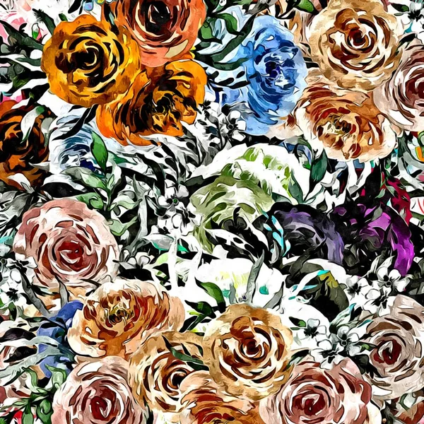 Abstract Vintage Bloemenachtergrond Canvas Wandtapijt Met Brede Kleur Slagen Voor — Stockfoto