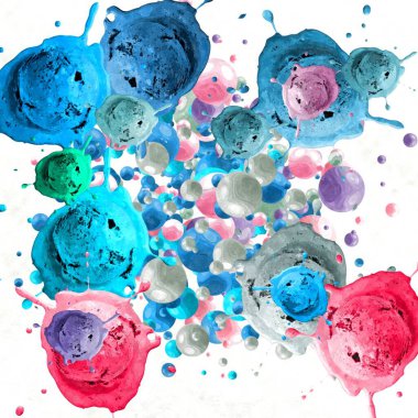 Soyut arkaplan. Psikedelik fraktal, fırça darbelerinin dokusu bulanık çizgilerin renkli boyası ve farklı şekil ve boyutlarda benekler..