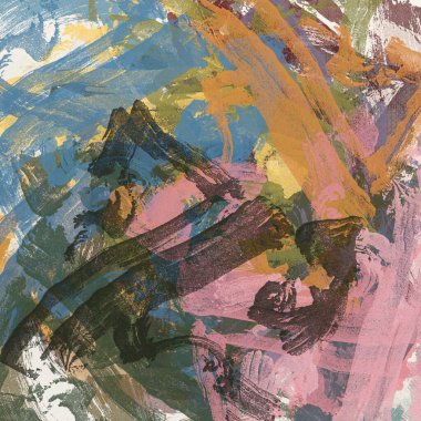 Renkli boya darbelerinin dokusu, farklı boyutlarda ve şekillerde fırçalarla bulanık noktalar. Stilize suluboya, yağ grunge arkaplan.