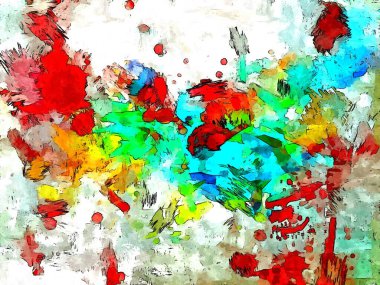 Renkli boya darbelerinin dokusu, farklı boyutlarda ve şekillerde fırçalarla bulanık noktalar. Stilize suluboya, yağ grunge arkaplan.