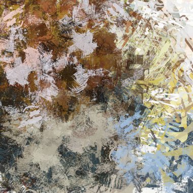 Renkli boya darbelerinin dokusu, farklı boyutlarda ve şekillerde fırçalarla bulanık noktalar. Stilize suluboya, yağ grunge arkaplan.