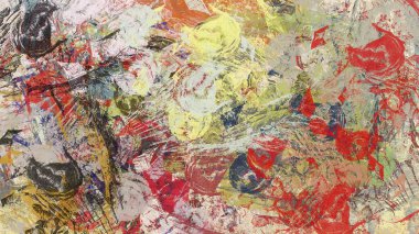 Renkli boya darbelerinin dokusu, farklı boyutlarda ve şekillerde fırçalarla bulanık noktalar. Stilize suluboya, yağ grunge arkaplan.