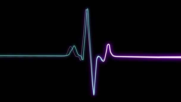 Механізм моніторингу серцебиття EKG - серцебиття. Дизайн неонового символу Знак дивовижного прохолодного 4k колоритного абстрактного фонового біту — стокове відео