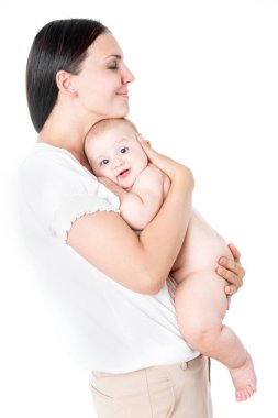 beyaz izole mutlu anne ile Bebek portresi