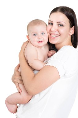 mutlu anne ile bebek beyaz izole
