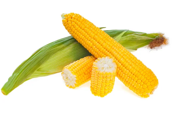 Жовте Вухо Кукурудзи Іншим Нечистим Вухом Кукурудзи Ізольовано Білому — стокове фото