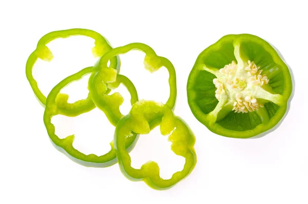 Fresh Bell Pepper Sliced Parts Isolated White Background — Stock Photo, Image