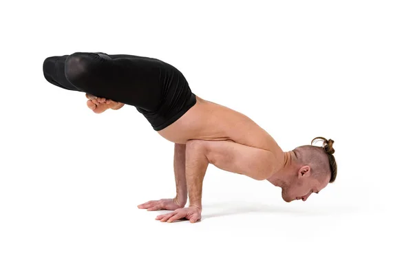 Yoga Teacher Doing Exercises Yoga Isolated White Background — Stock Photo, Image