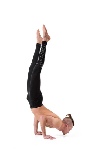 Yoga Concept Young Yoga Man Practicing Yoga White Isolated Background — Stock Photo, Image