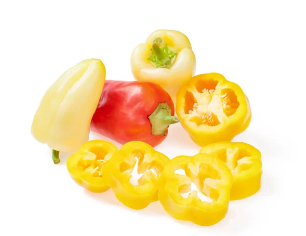 Sweet Red Sliced Yellow Pepper Isolated White Background — Stock Photo, Image