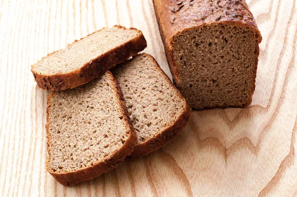 Pagnotta Pane Sul Tavolo Legno Vista Dall Alto — Foto Stock