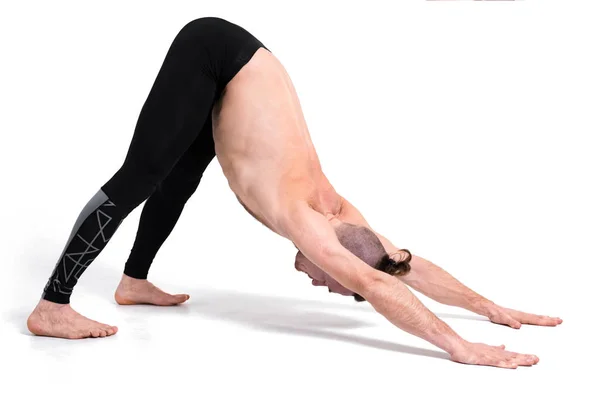 Strong Man Doing Yoga White Background Yoga Poses Good Health — Stock Photo, Image