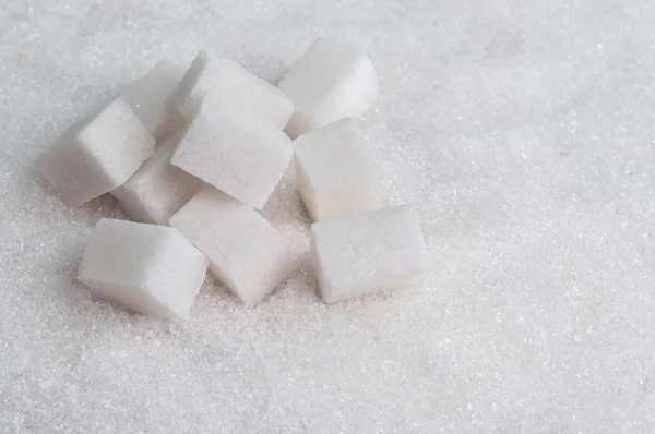 Cubos Azúcar Sobre Fondo Azúcar Blanco — Foto de Stock