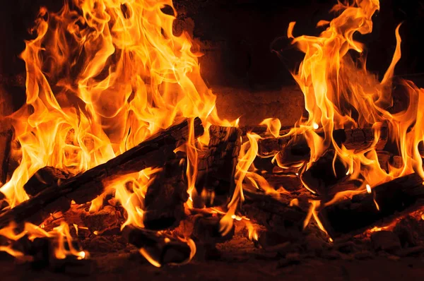 Zbliżenie Obraz Ogień Drewno Kominku — Zdjęcie stockowe