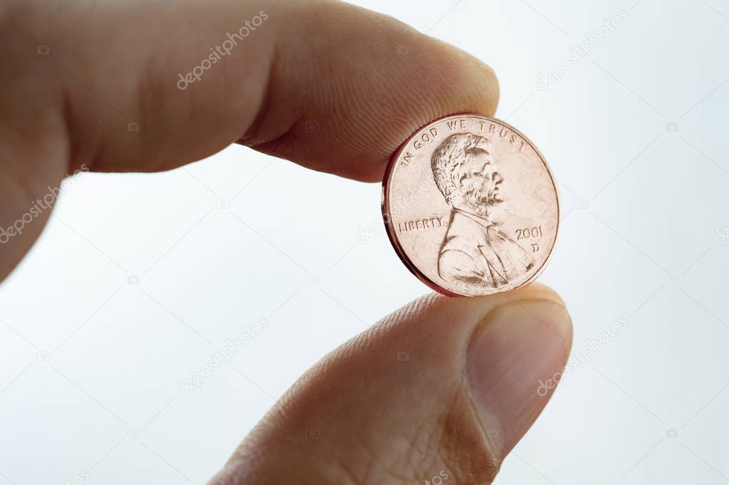 Close-up of Penny Coin Isolated on White