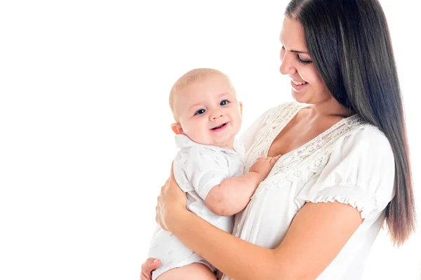 Ritratto Ravvicinato Della Bella Giovane Madre Con Suo Bambino Appena — Foto Stock