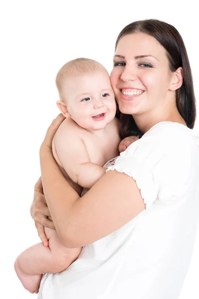 Een vrouw met een baby. Lachende moeders met zuigeling — Stockfoto