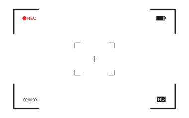 Vektör video kamera görüntüleyici çerçevesi. Video düzenleme ve tasarım projeleri için minimal kamera kayıt ekran örtüsü. Şeffaf arkaplan, şablonlar, sunumlar ve yaratıcı düzenler için mükemmel.