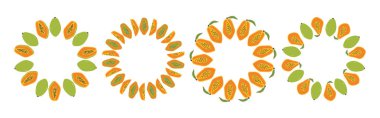 Meyve çerçevesi. Papaya tasarım şablonu kopyalama alanı ile. Dairesel şablon. El çizimi karalama sınırı. Yaz posterleri, afişler, davetiyeler, ambalajlar ve markalaşma için uygun.