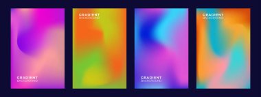 Ağ eğimli arka planlara sahip renkli afişler. Posterler, el ilanları, kapaklar ve dijital şablonlar için modern soyut tasarım.