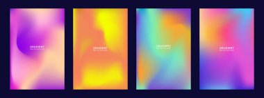 Ağ eğimli arka planlara sahip renkli afişler. Posterler, el ilanları, kapaklar ve dijital şablonlar için modern soyut tasarım.  