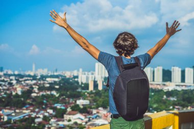 Budist Tapınağı Kek Lok Penang, Malezya, Georgetown Si turist genç adam.