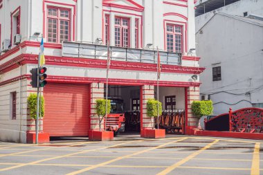 Fire station and fire truck in Malaysia, Penang Island. clipart