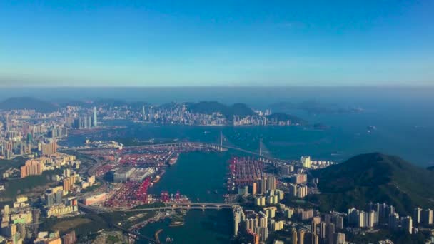 View on the city of Hong Kong shot from the board of an airplane while landing — Stock Video