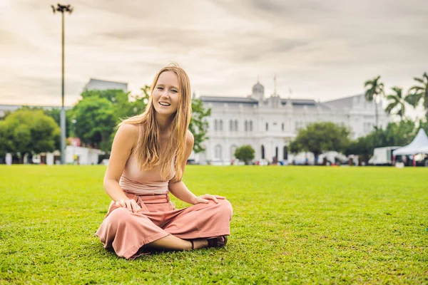 Mujer Fondo Del Ayuntamiento George Town Penang Malasia Edificio Histórico — Foto de Stock